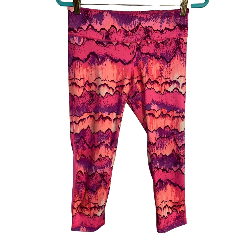 Zella tank top + capri athletic leggings set bright fun print, size Small